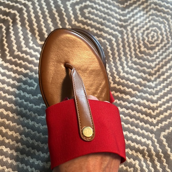 Beautiful red strap sandals by Italian Shoemaker. 1/2" heel. Great shape! - Picture 5 of 7